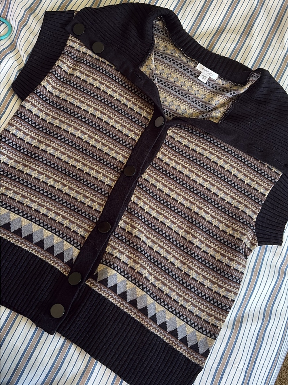 Dress Barn Black Multi-Pattern Short-Sleeve Cardigan